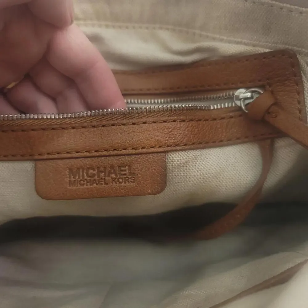 Vintage 80's Women's Michael Kors Tan Leather Canvas Liner Distressed...
